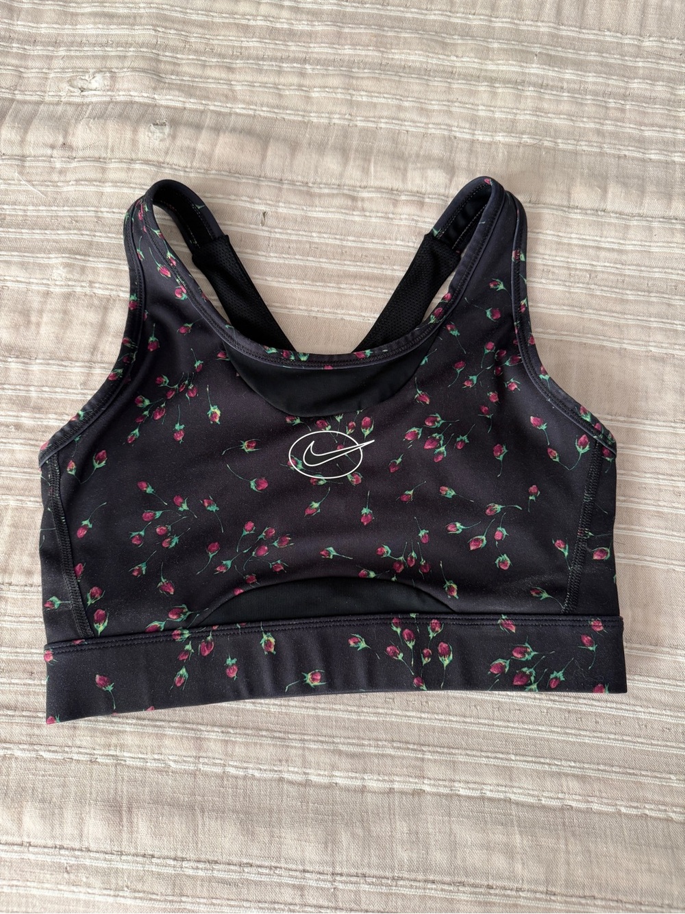 Nike Black Floral Sports Bra with Pink & Green Accents